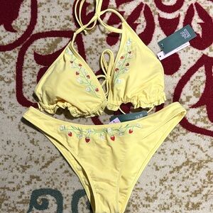 wild fable Yellow Embroidered Strawberry Bikini Set